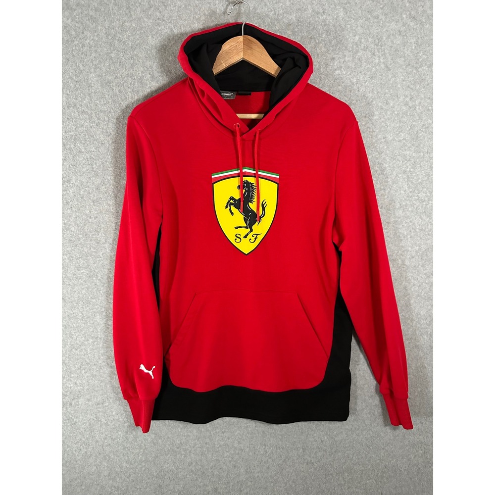 Puma Ferrari Hoodie Mens Medium Red Black Shield Logo Racing Pullover 539998-02